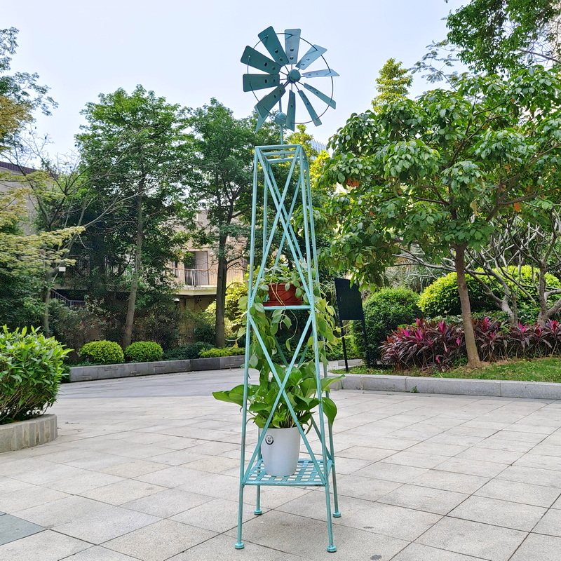 欧式支架结构金属工艺户外庭院z风车花架铁艺置物架落地花园摆件