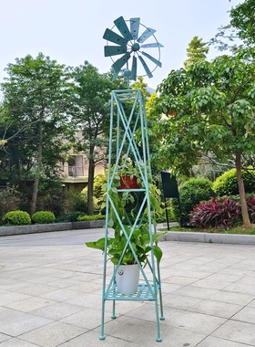 欧式支架结构金属工艺户外庭院z风车花架铁艺置物架落地花园摆件
