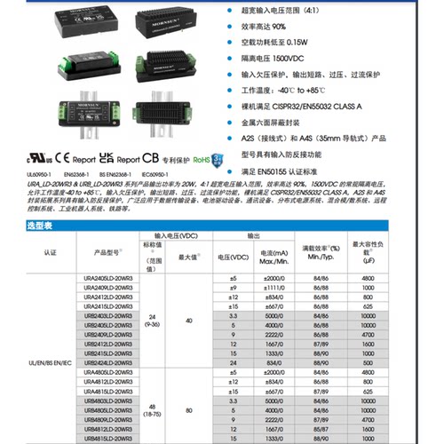 全新原装 URB2415LD-20WR3 DC-DC电源模块9-36V转15V1333mA 20W