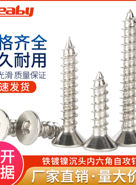 镀镍沉头内六角自攻螺丝加长平头螺丝钉自攻丝木螺钉M3M3.5M4M5M6