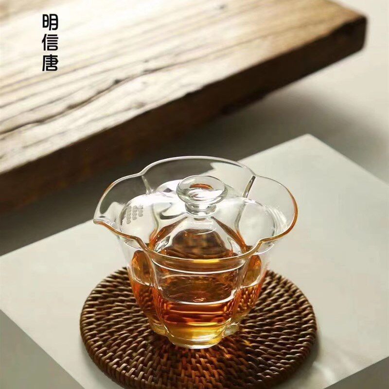 百财盖碗高硼硅玻璃耐热高透高货白色透黑色日式套杯Z品茗杯套组