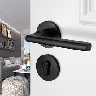 黑色磁吸门锁静音室内卧室房门锁 分体执手门锁三件套 实木门把手