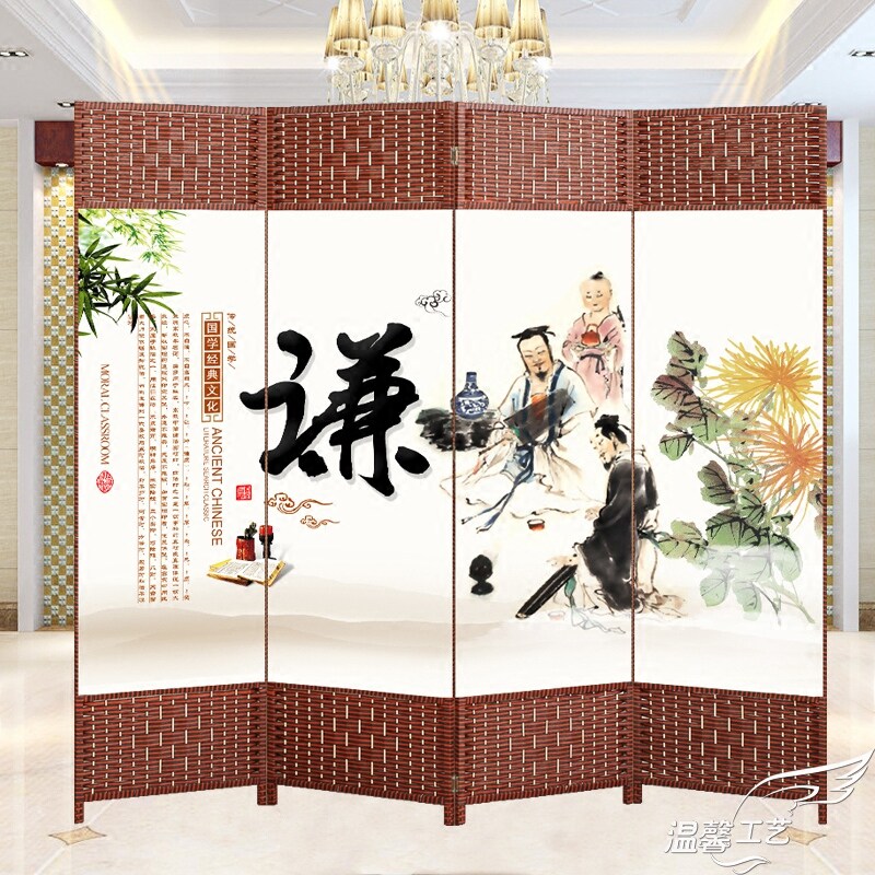 中式仿古屏风折屏隔断墙客t厅省空间移动简易实木双面折叠布艺伸