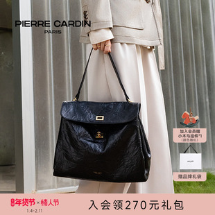 皮尔卡丹女包手抓纹牛皮公文包大容量通勤hobo包真皮女包礼物