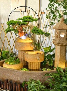 田园日砂岩阳景观鱼池装饰式流水大摆LUH件门厅庭微院假山造台景