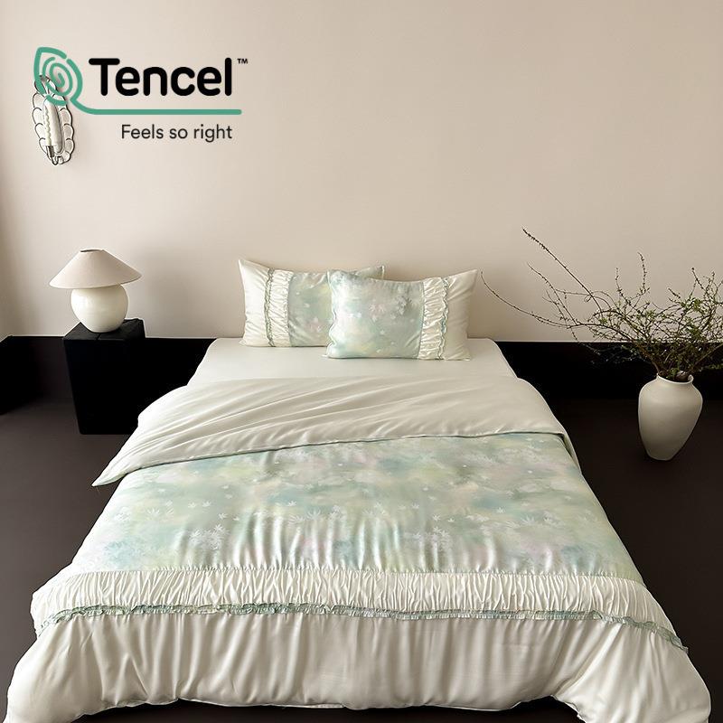 法式浪漫花边6支兰精丝四件套小冰天丝凉感YYG被套床0单床笠夏季