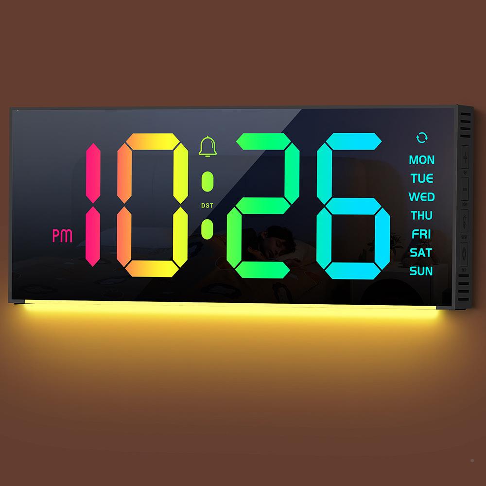 LED新品炫彩数字静电子F800挂钟大氛显示屏RGB音跑马围感灯带遥控