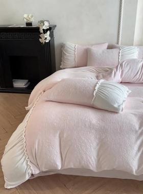 法式立体雕绒四件套床上用品冬套季保花暖珊瑚被套床单三件绒LZI