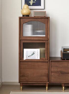 北美黑胡桃木电NGP柜边柜客厅实木视家具沙发柜翻盖玻边璃餐厅立