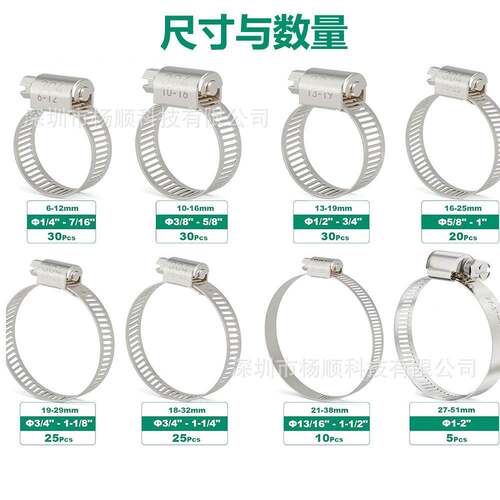 5pc软s盒装1304不锈钢美KBM式卡箍接头7管夹喉箍6-51mm组合套装
