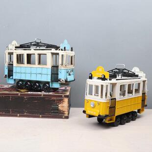 复轨道电车型摆件金属欧式仿模轨道电车真公交车酒吧居家客厅装饰