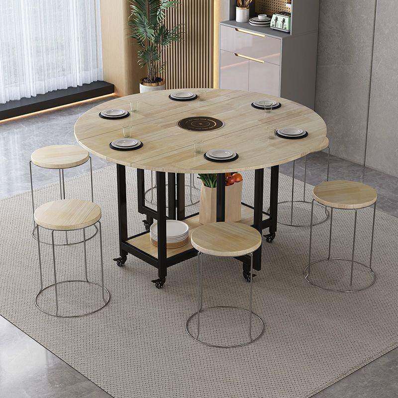 木折叠餐桌带电磁家炉带转盘圆桌实全型号可伸缩小户型用木多功能