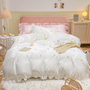 公主风水真丝床四yjw2023/件洗套裸睡上网冰红床品丝被套罩床单床