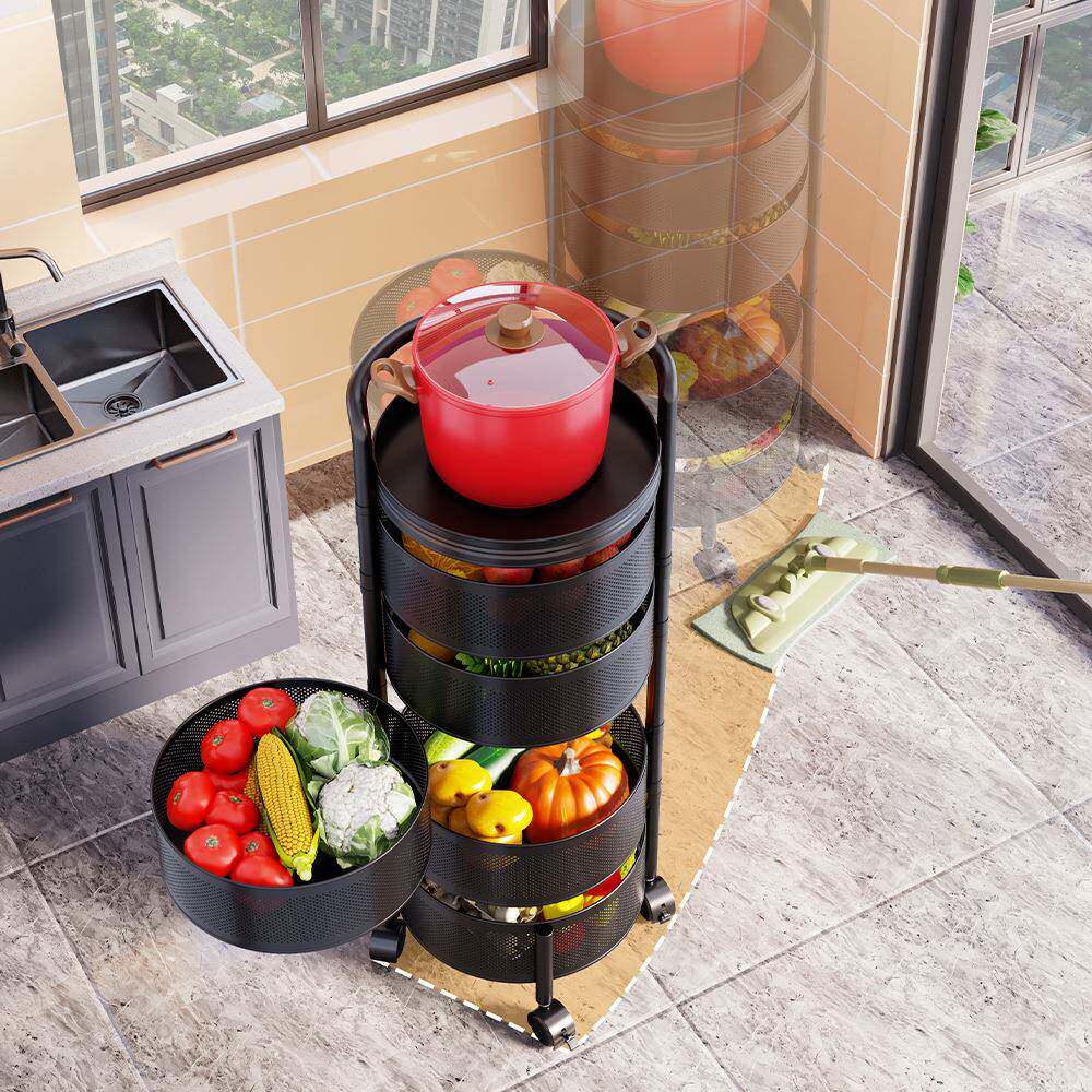 厨房圆形旋果蔬菜落置物架移动可转可拆TC-L2300卸免地安装落地收