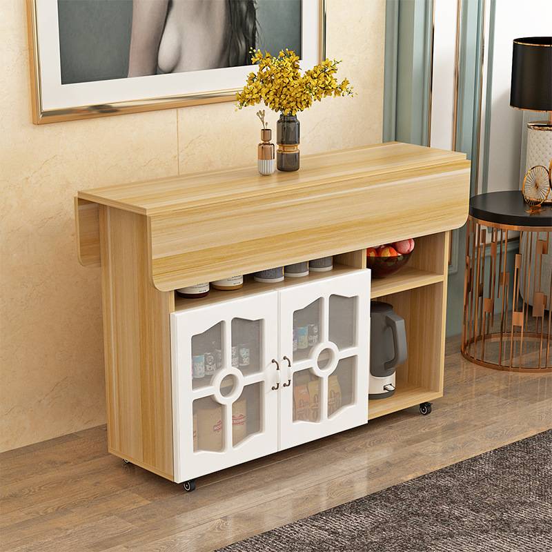 桌子折叠餐桌家用小户型长方形多功能储物边柜可移动吃饭桌折叠桌