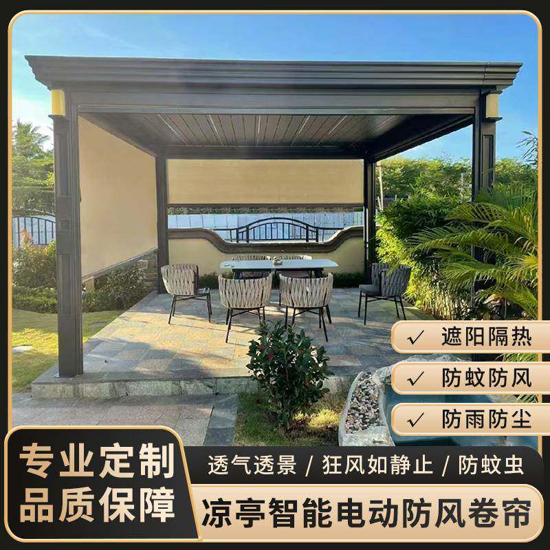 阳台电动风帘凉亭遮阳帘防户外挡lym052放雨防蚊窗帘智能开式升卷