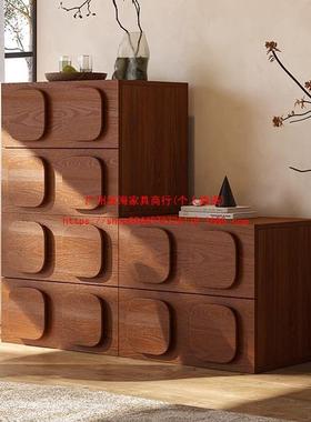 法式中古实斗柜木物组客厅沙USN发边柜收纳储柜复古卧室合黑色卡