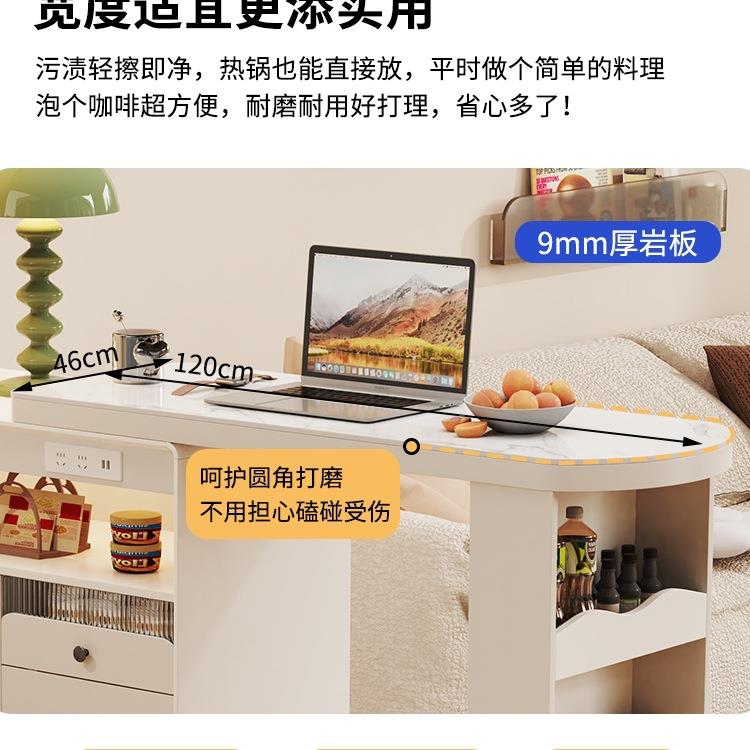 奶用油风吧台KRN桌家可伸缩客厅岩板餐边柜储隔断一墙体靠小户型