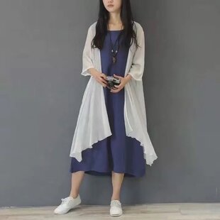 防晒衣薄中袖 棉麻开衫 新款 2020夏季 宽松披肩女外套 女配裙子中长款