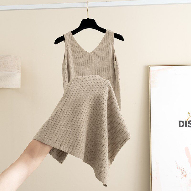 秋冬新款中长款针织吊带背心连衣裙女孕妇无袖打底背心内搭a字裙