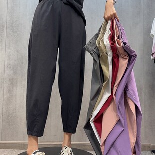 欧货2023夏季新款褶皱奶奶裤速干薄款弹力休闲裤宽松显瘦哈伦裤女