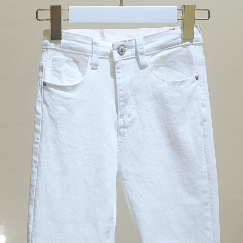白色直筒牛仔九分裤女高腰显瘦2021春夏新款修身小个子烟管八分裤