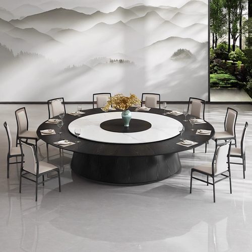 现代极简酒店岩板电动餐桌大圆桌
