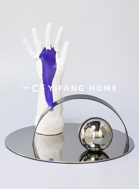 一匚极简轻奢圆形金属不锈v钢镜面托盘摆件 样板房售楼处饰品