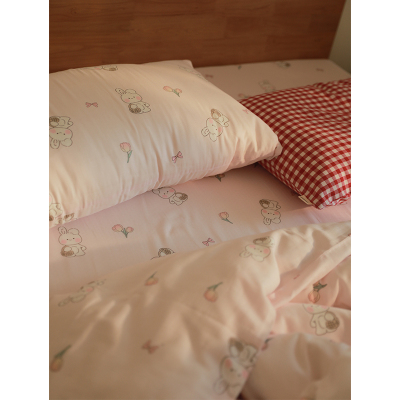 郁金香乖毛兔  可q爱卡通双层纱少女宿舍卧室床单床笠被套