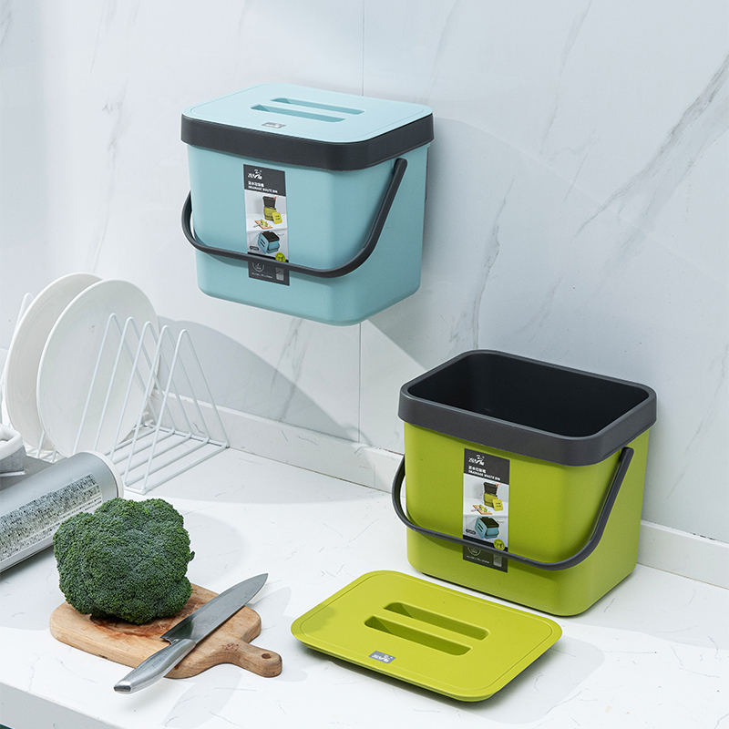 厨房柜门垃圾桶家l用免打孔壁挂式带盖带压圈可提手大号加厚收纳