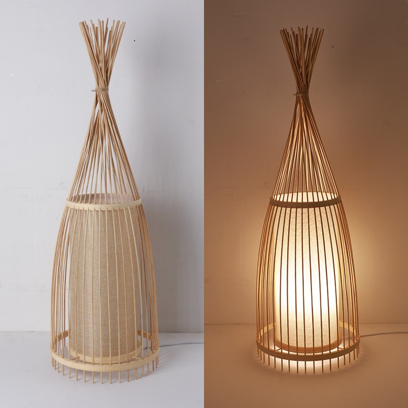 落地灯日式茶室客厅卧室民宿国y风床头创意竹艺台灯覆古中式竹编