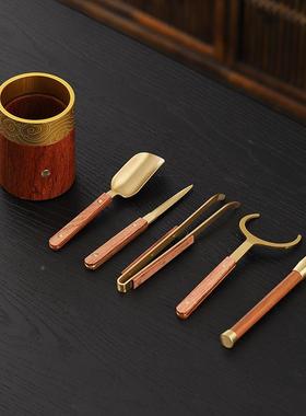 46382太空铝黑檀木茶六君子套装筒茶夹茶泡茶道茶工具家用高档道