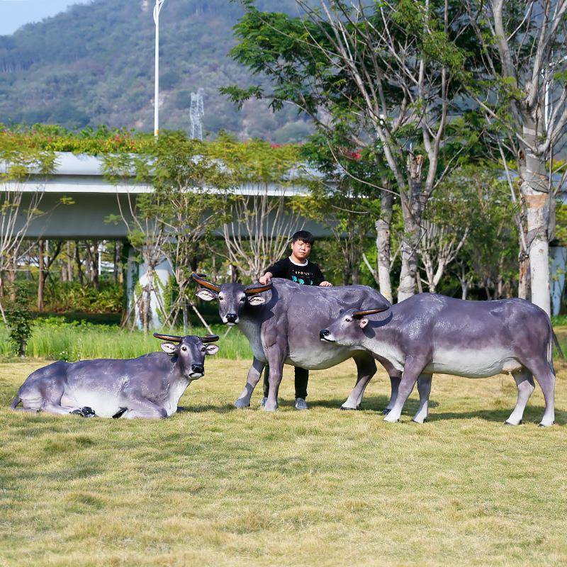 户外庭仿院景广场田园装饰品玻璃钢真动水牛园仿真水牛林观落地物