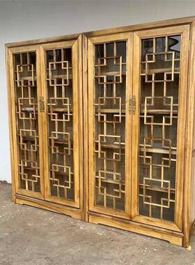 书樟木柜式实木仿古花窗花格玻璃对开门展DID示中书架书房家香具