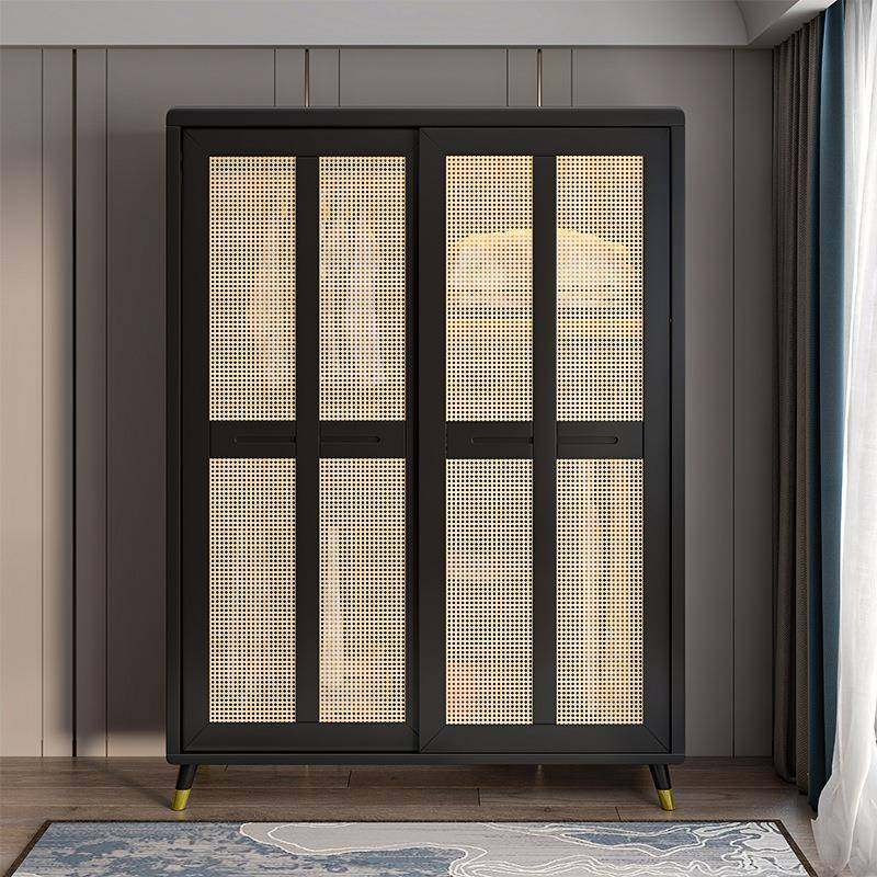 藤编衣柜实木复日式简易卧收纳柜两民门衣橱古宿家用室YK12#藤推