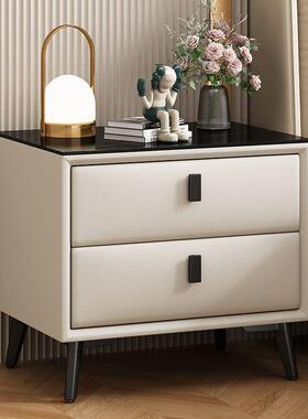 皮质床约头柜现代简家用KAQ轻多小型功能实木卧室收纳床边柜奢储