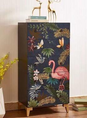 新五款实木高客厅室彩绘斗柜储物收纳柜轻奢斗柜装饰卧WRG柜边柜