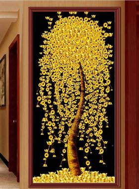 魔方钻钻石画满钻元新款客厅贴底钻十字绣黑宝发Y30555财树