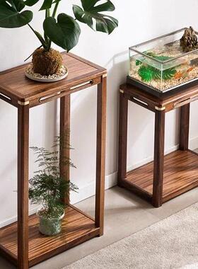 FPO胡桃木木架长方花架子室内家形用落地实置物鱼缸架阳台盆景架