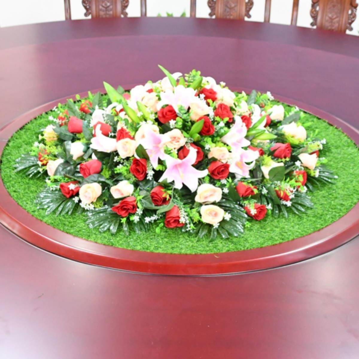 餐桌假花大圆草无品牌/桌中间饰花摆件造装花圆形转盘绢花坪草毯