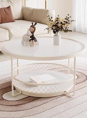 油阳风玻璃网茶几FNE客厅阳台极简家用小户型边奶几圆桌轻奢红台