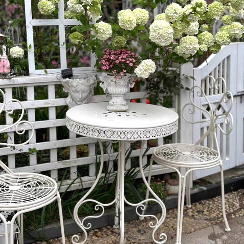 3Y田园铁艺造型做旧凳花盆套户外桌椅庭院小桌椅椅茶桌组合阳台桌