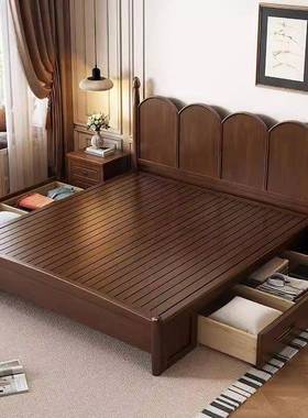 法式实木床现简约米PDV1.51.8双人床中代古风床美式宿复古小户型