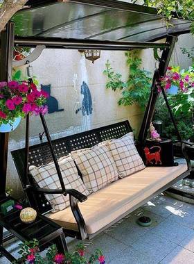 户外秋千摇RLF椅庭院篮家吊用编铁艺网红铁艺椅阳藤台双人室外吊