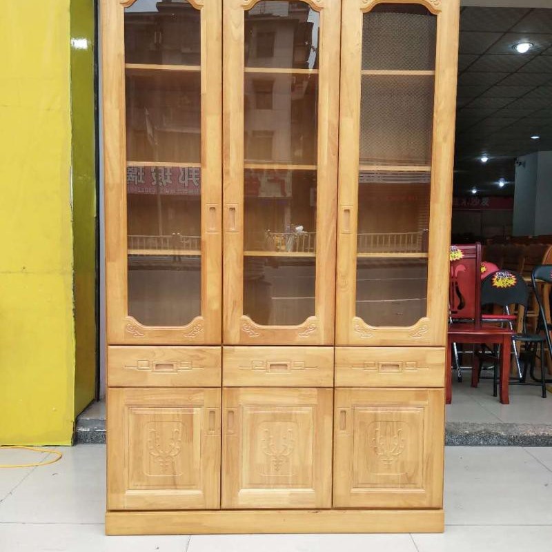 实木书柜 橡木书柜 三门书柜 现代资料柜 1.2米书柜 浅色书柜