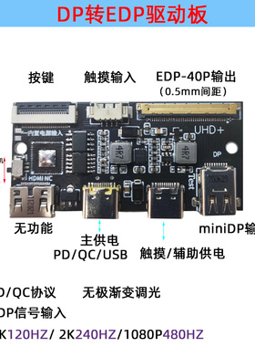 4K 120HZ DP转EDP驱动板2K144HZ 165HZ 240HZ可携式显示器笔记本D
