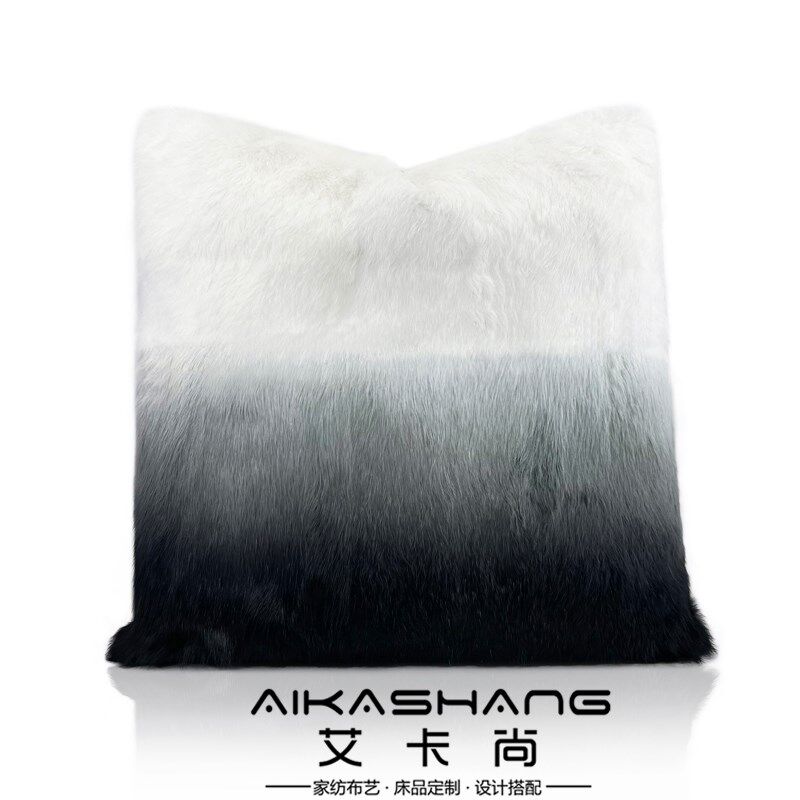 现代简约样板间抱枕渐变白灰黑兔毛皮草靠包靠枕沙发北欧轻奢靠垫