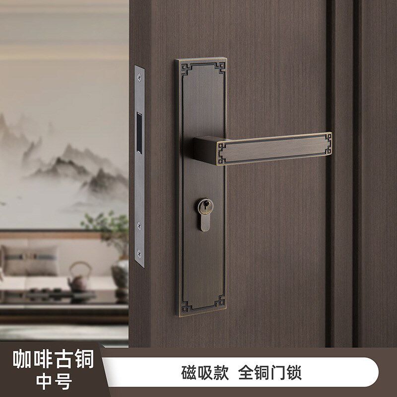 工厂货源 纯铜新中式大门锁 加长对开门静音门把手室内Z卧室木门