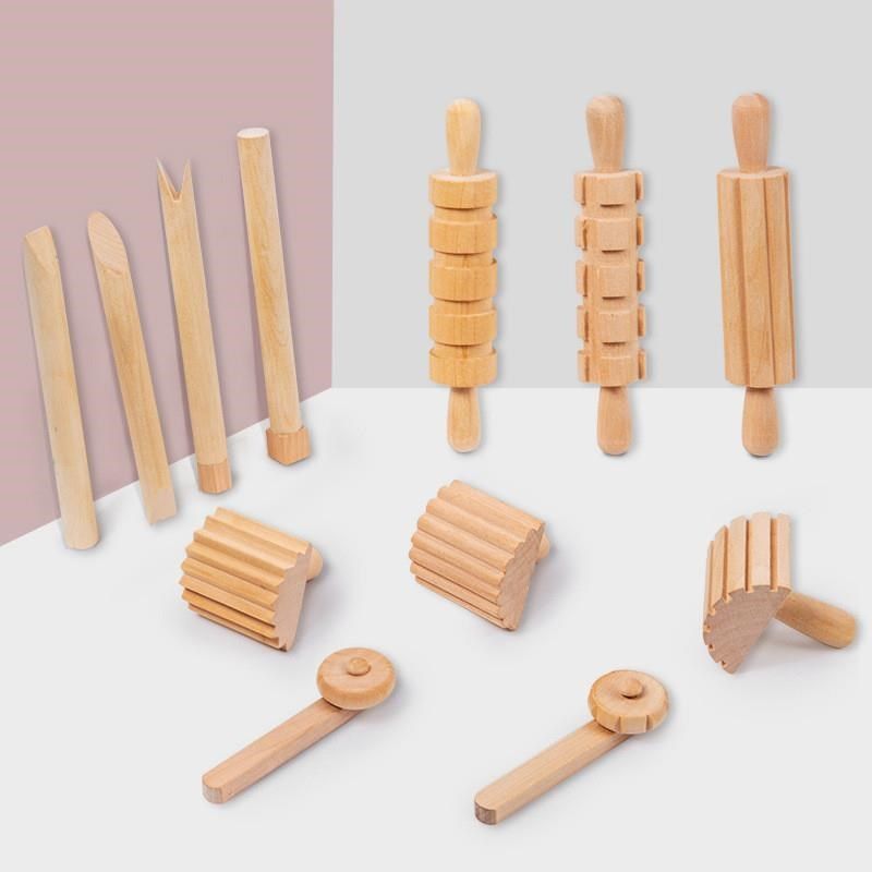 12件木头工具擀面杖儿童美劳DIY橡皮泥黏土彩泥T陶泥模具手工玩具