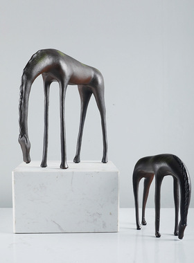 新中式金属抽象生肖马动物雕塑艺术品售楼M处样板房客厅玄关小摆